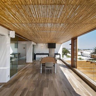 contemporary home with bamboo ceiling