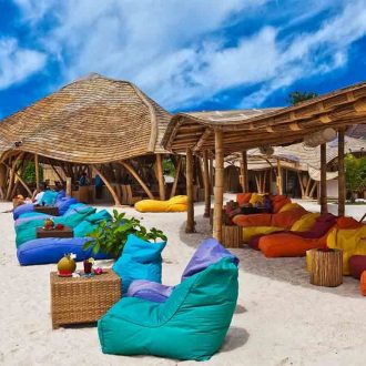 Bamboo poles natural structure on beach