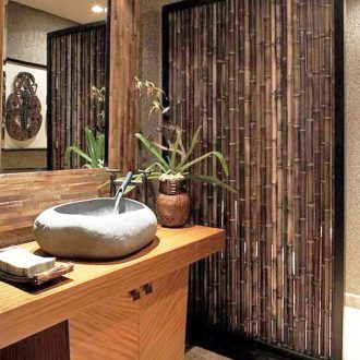 black bamboo fencing inside a bathroom