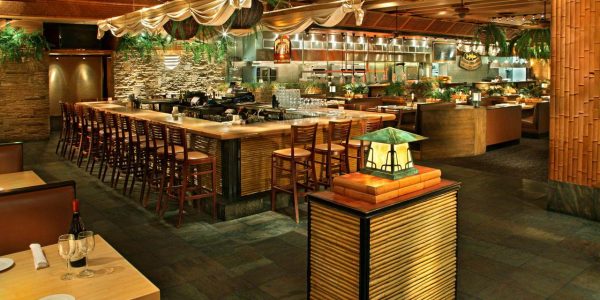 bamboo slats in restuarant with an interior design